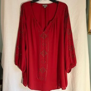 Red orange chiffon tunic with metal hardware